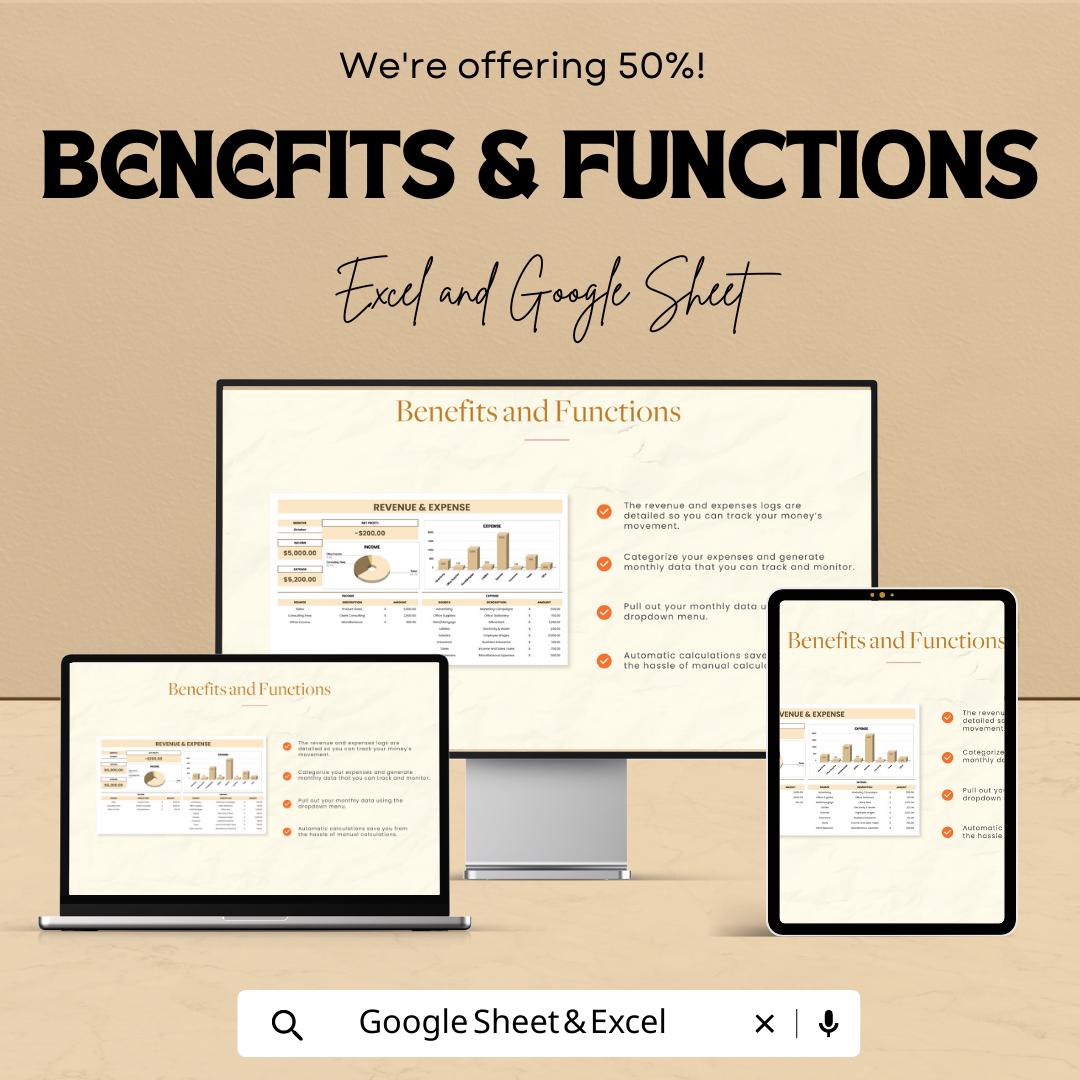 Revenue & Expense Template | Monthly Income Expense Tracker | Budget Dashboard | Excel and Google Sheets