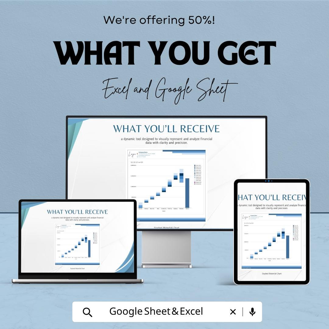 Stacked Waterfall Chart Template | Financial Analysis Spreadsheet | Dynamic Business Dashboard | Excel & Google Sheets