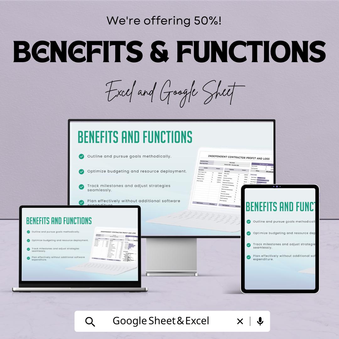 Independent Contractor Profit and Loss Sheet | Google Sheets Template | Income and Expense Tracker | Tax Preparation & Financial Planning |