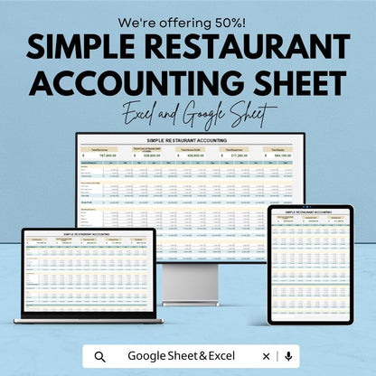 Simple Restaurant Accounting Spreadsheet | Google Sheets | Restaurant Finance Tracker | Expense & Profit Log | Digital Bookkeeping Tool
