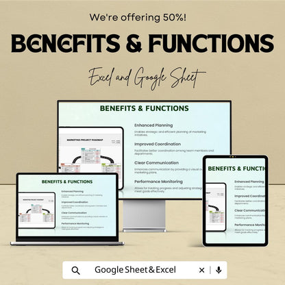 Marketing Project Roadmap Sheet | Excel & Google Sheets Template | Campaign Planning, Goal Setting, Milestone Tracking | 50% Off