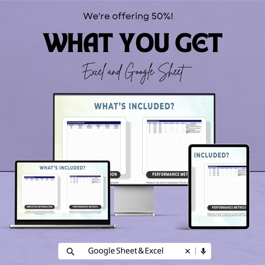 Performance Tracker Template for Excel & Google Sheets, Employee Performance Dashboard, Sales KPI Tracker, Business Productivity Spreadsheet