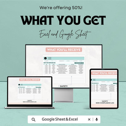 Safety Non-Compliance Log Template | Incident Report Tracker | OSHA Compliance Log Spreadsheet | Excel & Google Sheets Safety Report