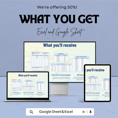 Organizer Bill Template for Excel & Google Sheets | Invoice Tracker Spreadsheet | Bill Organizer Planner | Editable Billing Template
