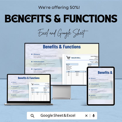 Sales Bill Template | Invoice Spreadsheet | Sales Invoice Tracker | Billing Template for Excel & Google Sheets | Small Business