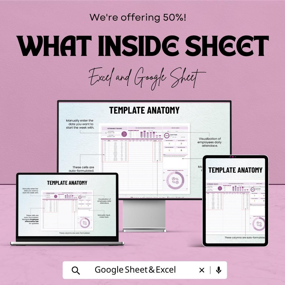 Attendance Tracker Excel Template | Employee Attendance Sheet | Staff Attendance Tracker | Google Sheets Attendance Log