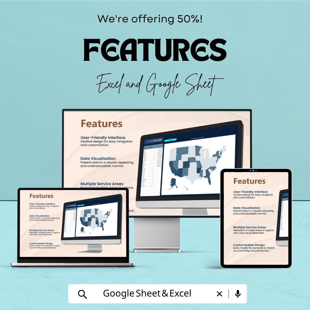 Service Area Map Template | Territory Mapping Spreadsheet | Sales Territory Tracker | Coverage Map Dashboard