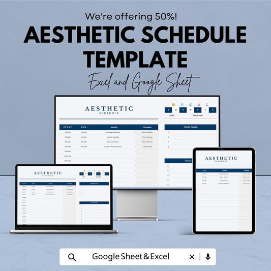 Aesthetic Schedule Template | Daily Planner Spreadsheet | Excel & Google Sheets Schedule | Productivity Planner Template |