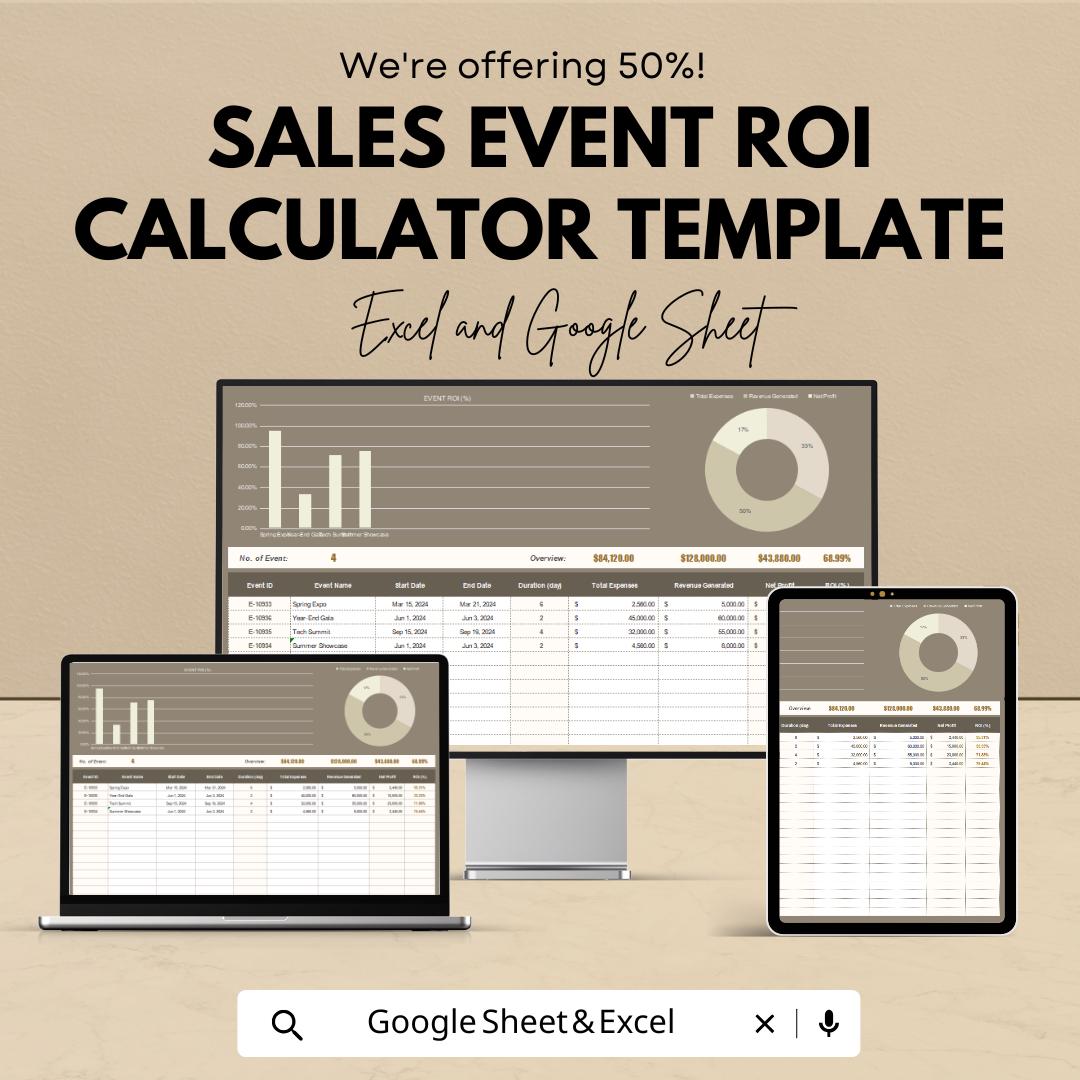 Sales Event ROI Calculator Template | Event Performance Tracker | Marketing ROI Spreadsheet | Sales Event Analysis Template