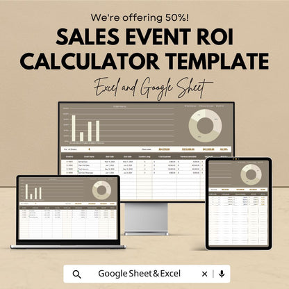 Sales Event ROI Calculator Template | Event Performance Tracker | Marketing ROI Spreadsheet | Sales Event Analysis Template
