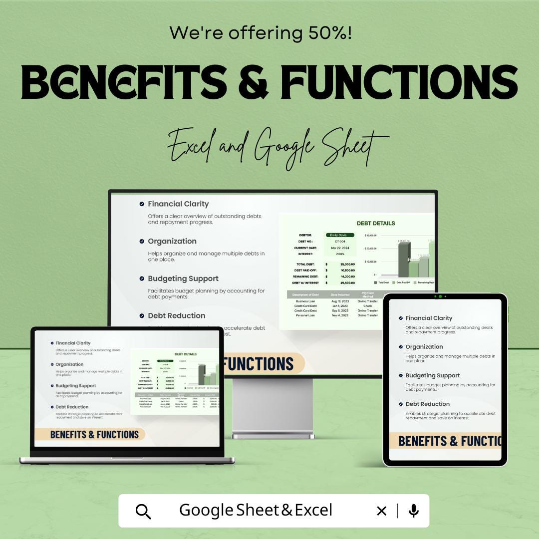 Debt Inventory Sheet | Excel and Google Sheets Template for Debt Management | Debt Tracking & Payment Planner | Financial Freedom |
