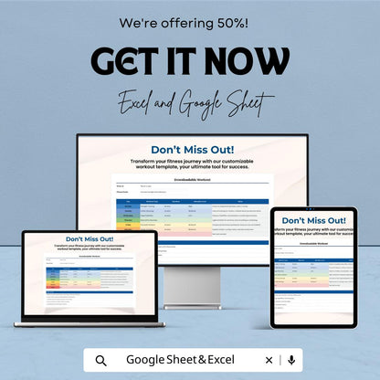 Workout Planner Spreadsheet | Weekly Workout Template | Fitness Tracker Template | Excel and Google Sheets Workout Planner | Gym Workout Log