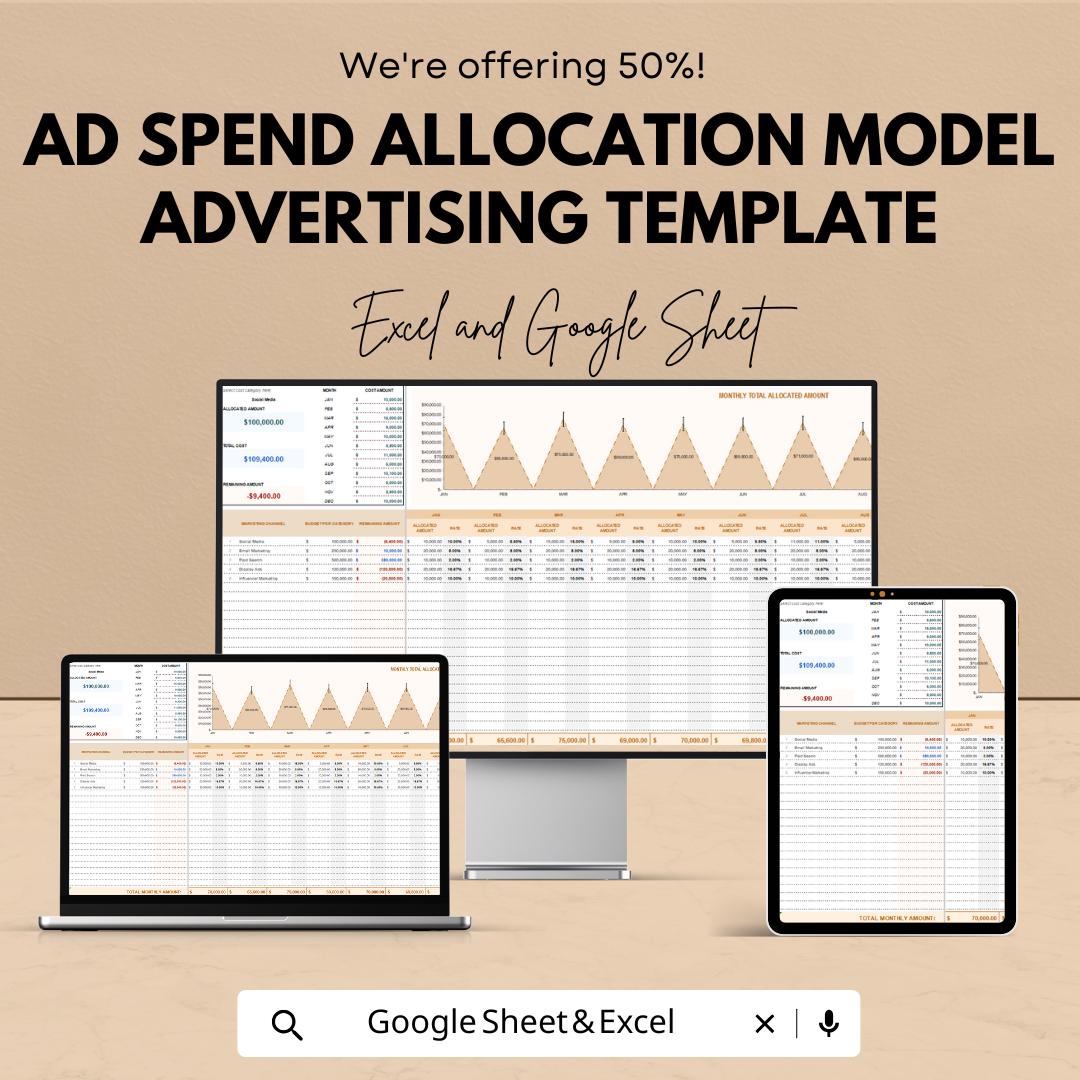 Ad Spend Allocation Model Advertising Template | Marketing Budget Spreadsheet | Ad Budget Planner | Advertising Spend Tracker