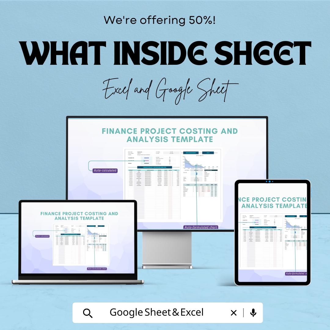 Finance Project Costing and Analysis Template | Excel and Google Sheets | Project Budget Tracker | Cost Control & Analysis Spreadsheet
