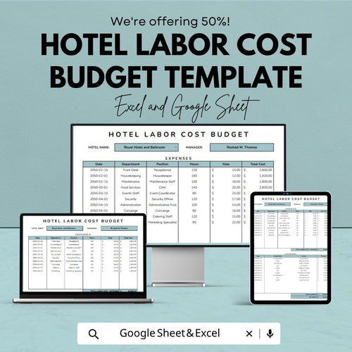 Hotel Labor Cost Budget Template | Payroll Budget Spreadsheet | Staff Cost Tracker | Excel & Google Sheets | Employee Expense Planner