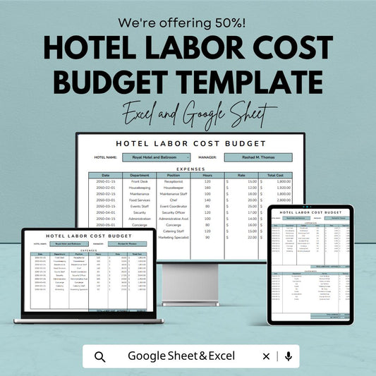 Hotel Labor Cost Budget Template | Payroll Budget Spreadsheet | Staff Cost Tracker | Excel & Google Sheets | Employee Expense Planner