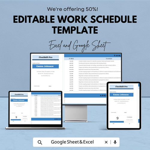 Editable Work Schedule Template | Employee Schedule Planner | Shift Schedule | Staff Management Tool | Excel & Google Sheets | Work Planne