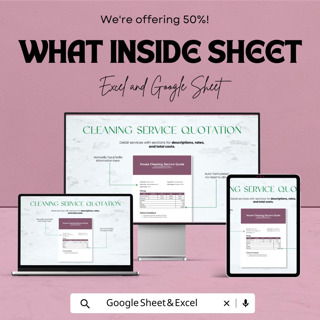 Cleaning Service Quotation Sheet Template | Excel & Google Sheets | House Cleaning Quote Form | Service Estimate Template | Digital Download