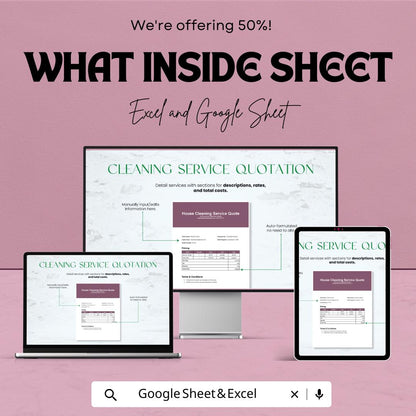 Cleaning Service Quotation Sheet Template | Excel & Google Sheets | House Cleaning Quote Form | Service Estimate Template | Digital Download