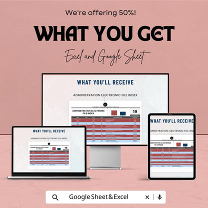 Administration Electronic File Index Template | Digital File Index for Excel & Google Sheets | Office Document Organizer