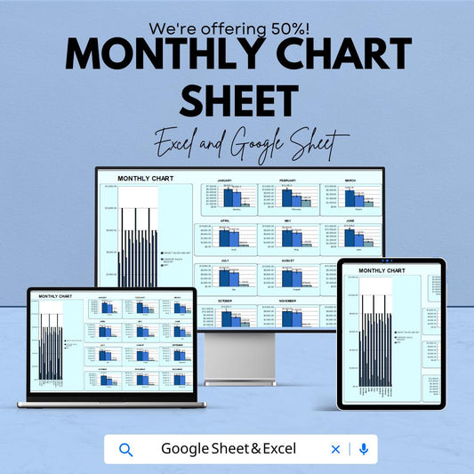 Monthly Chart Sheet | Excel and Google Sheets Template for Data Analysis | Sales & Budget Tracking | Visualize Monthly Progress