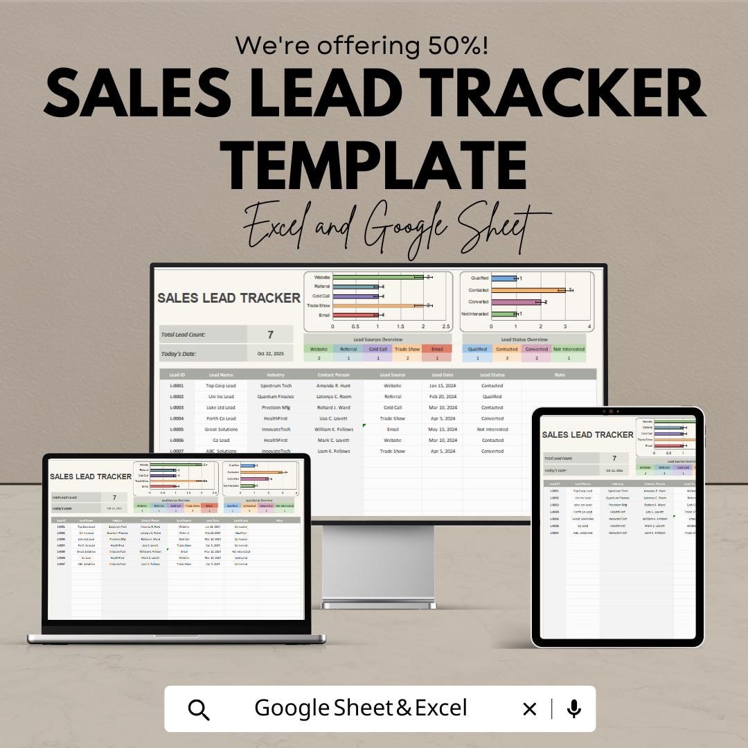 Sales Lead Tracker Template | Excel & Google Sheet | CRM Sales Pipeline Tracker | Lead Management Spreadsheet | Business Sales Tracking