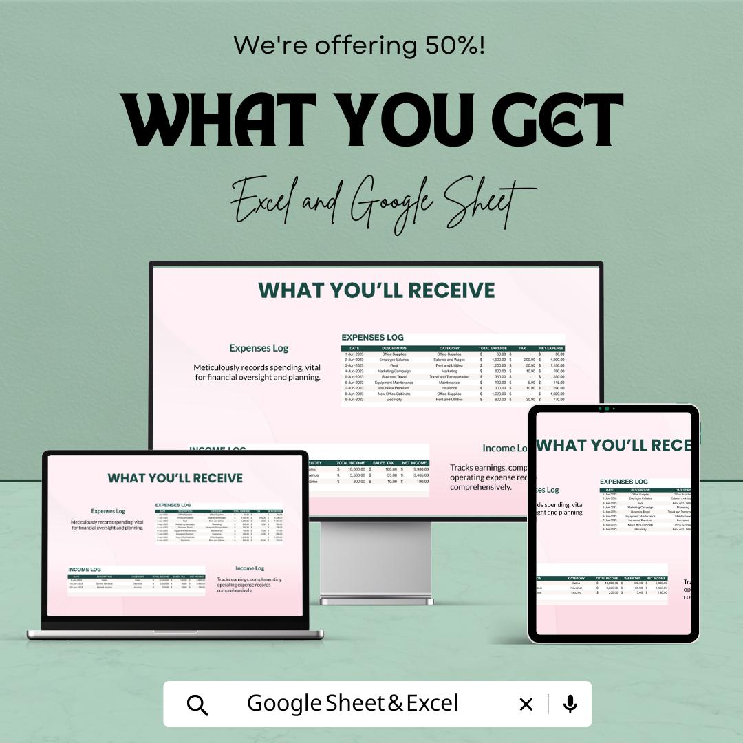 Operating Expense Sheet | Google Sheets and Excel Template | Expense Tracker | Business Budget Planner | Cash Flow & Income Breakdown