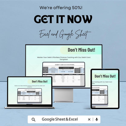 Debit Card Accounting Template | Excel & Google Sheets | Debit Tracking Sheet | Expense Tracker | Budget Template | Finance Tracker