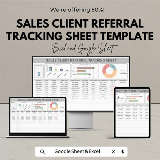 Sales Client Referral Tracking Sheet Template | Referral Management Google Sheets | Client Referral Tracker | Sales Leads Spreadsheet |