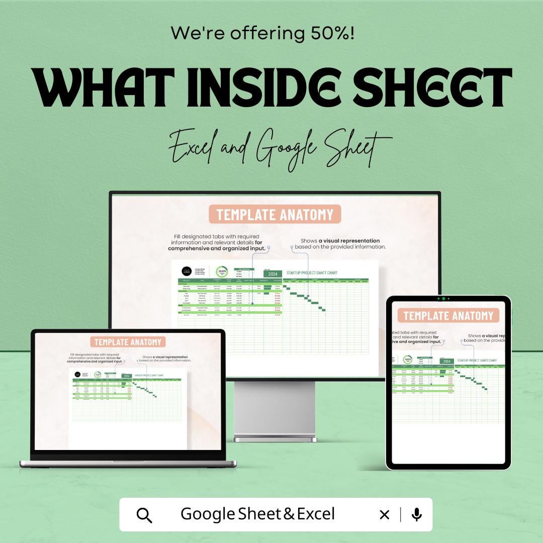 Startup Project Gantt Chart Template | Excel & Google Sheets Project Planner | Business Timeline Spreadsheet