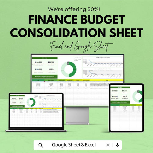 Finance Budget Consolidation Sheet for Google Sheets and Excel - Effortless Financial Tracking & Reporting Template