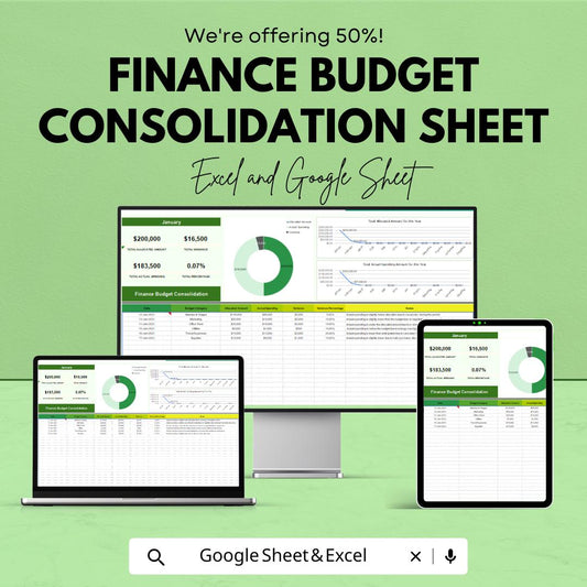 Finance Budget Consolidation Sheet for Google Sheets and Excel - Effortless Financial Tracking & Reporting Template