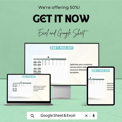 Customer Service Resource Allocation Template | Call Center Staffing Spreadsheet | Workforce Planning Tool | Excel & Google Sheets