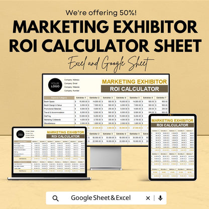 Marketing Exhibitor ROI Calculator Sheet | Excel & Google Sheets Template for Event ROI Analysis