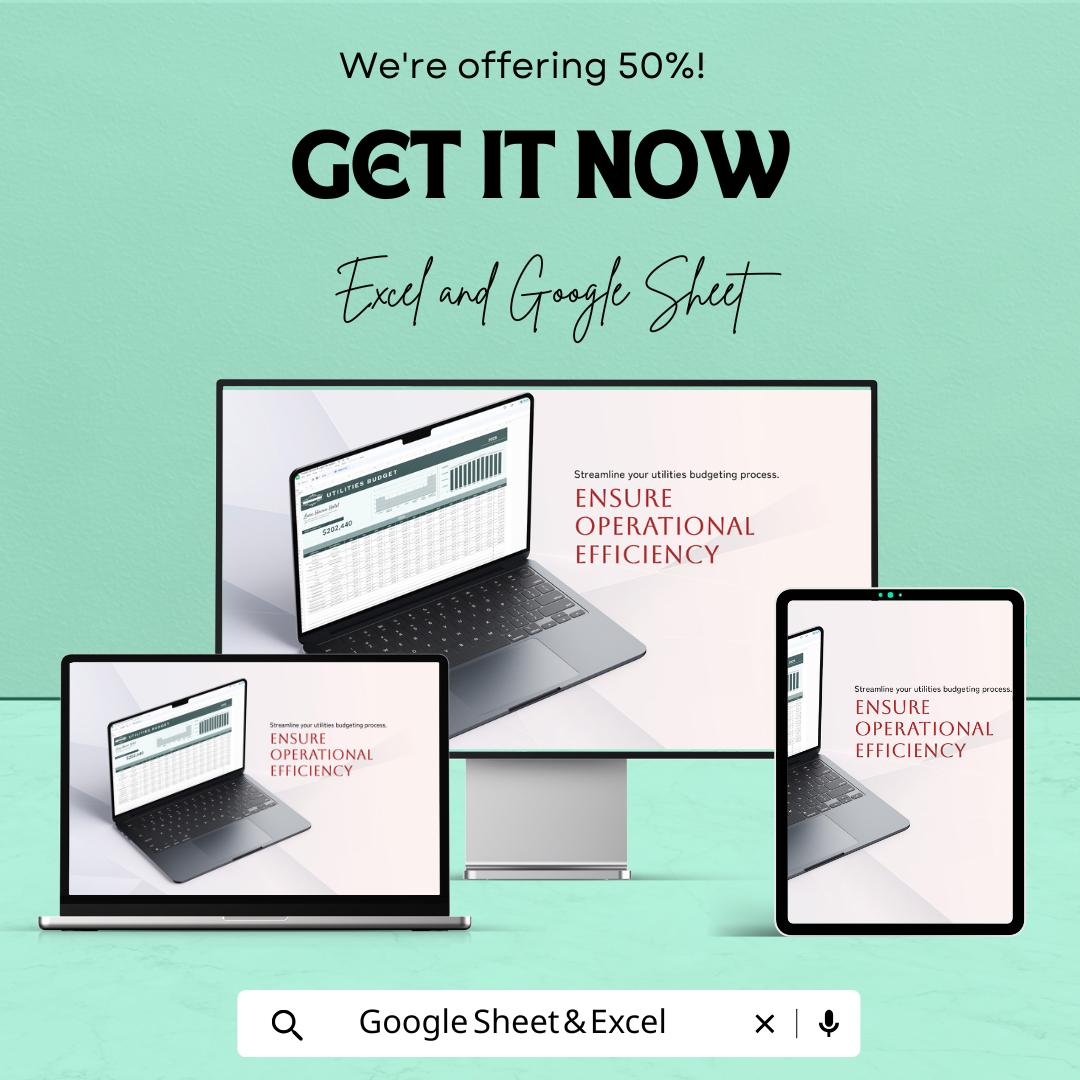 Hotel Utilities Budget Sheet - Excel and Google Sheet - 2025 Financial Planning for Hotels - Track Utilities & Operational Costs |
