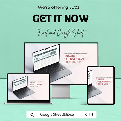 Hotel Utilities Budget Sheet - Excel and Google Sheet - 2025 Financial Planning for Hotels - Track Utilities & Operational Costs |