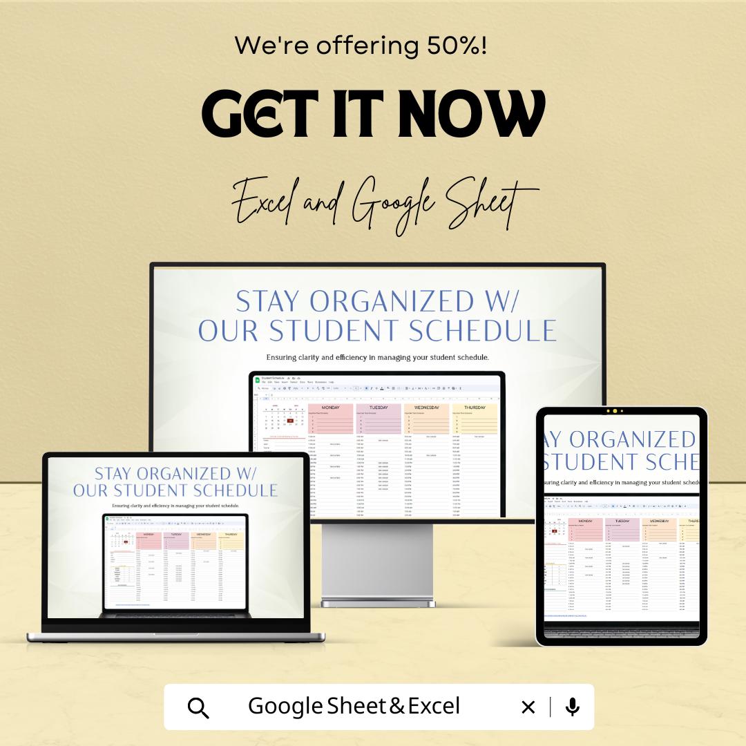 Student Schedule Sheet | Printable Study Planner | Google Sheets & Excel Template | Weekly Planner | Time Management for Students