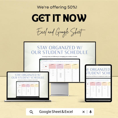 Student Schedule Sheet | Printable Study Planner | Google Sheets & Excel Template | Weekly Planner | Time Management for Students