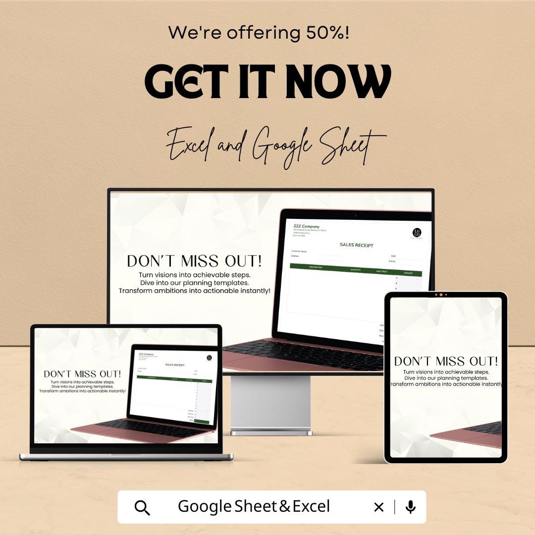 Blank Sales Receipt Sheet - Excel & Google Sheets Template | Easy-to-Use Invoice and Payment Tracker | 50% Off