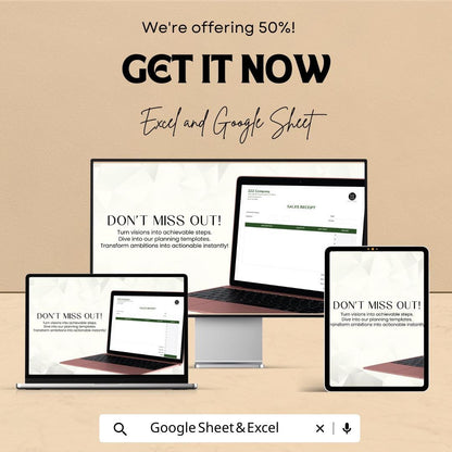 Blank Sales Receipt Sheet - Excel & Google Sheets Template | Easy-to-Use Invoice and Payment Tracker | 50% Off