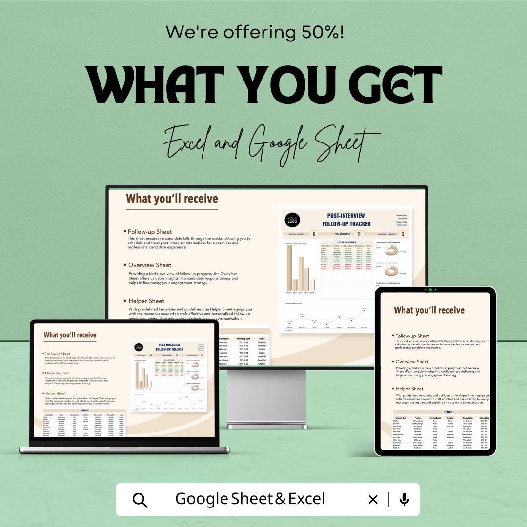 Post Interview Follow Up Tracker HR Template | Candidate Tracking Spreadsheet | Recruitment Dashboard | Hiring Follow Up Log