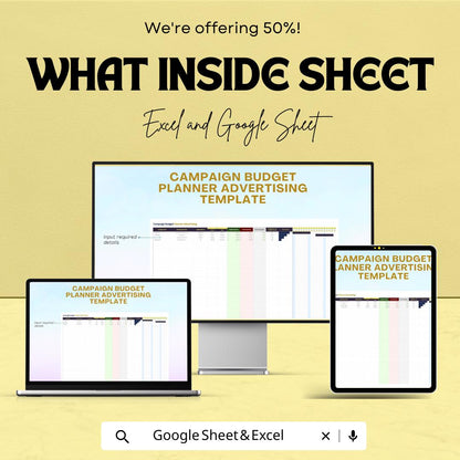 Campaign Budget Planner Advertising Sheet | Google Sheet & Excel Template | Marketing Campaign Budget Management