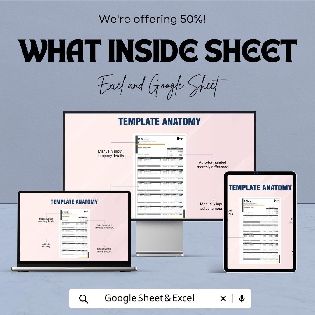Monthly Budget Ledger Template | Budget Spreadsheet | Expense Tracker Sheet | Personal Finance Planner