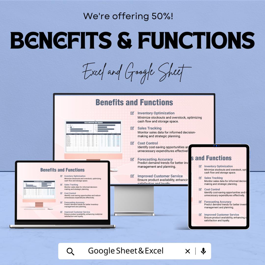 Sales Inventory and Tracker Sheet | Excel and Google Sheets | Inventory Management Spreadsheet | Track Product Sales, Stock, and Profit