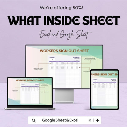Workers Sign Out Sheet - Excel & Google Sheets Template | 50% Off | Employee Sign-In/Sign-Out Tracker