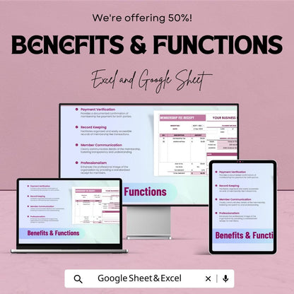 Membership Fee Receipt Template | Google Sheet & Excel | Digital Membership Fee Receipt Tracker | Instant Download