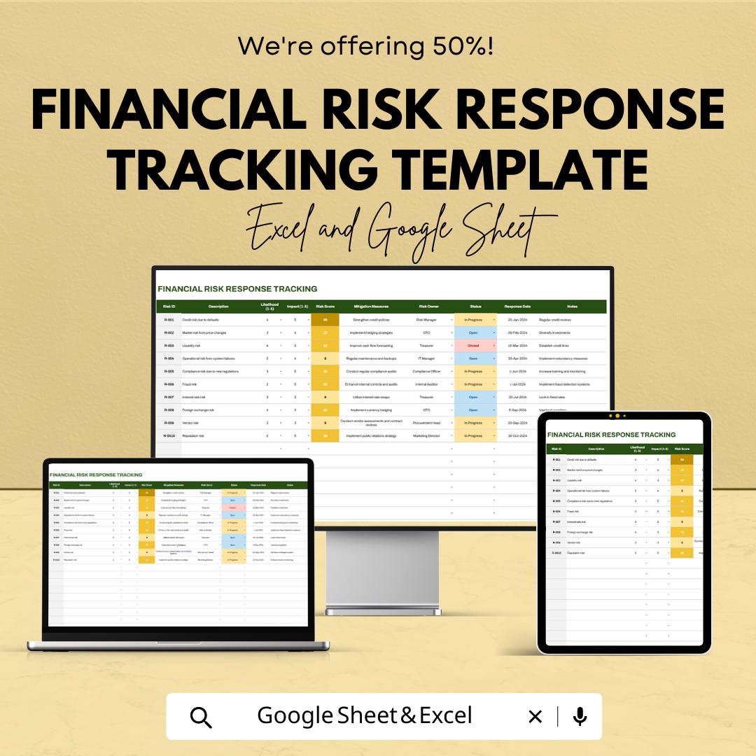 Financial Risk Response Tracking Template, Risk Management Spreadsheet, Compliance Tracker, Excel Google Sheets, Risk Action Log, Audit Tool