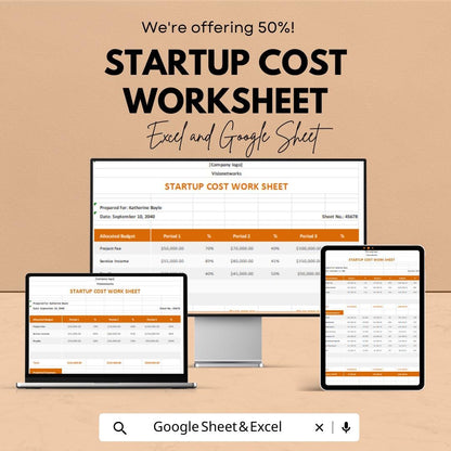 Startup Cost Worksheet | Excel & Google Sheets Template | Budget Planning for New Business | Instant Download
