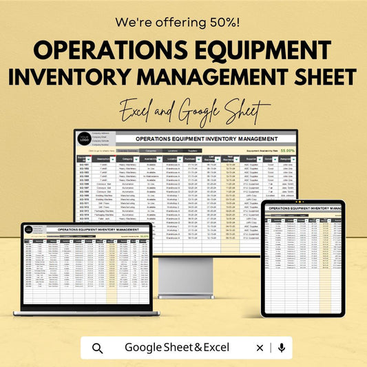 Operations Equipment Inventory Management Sheet | Excel and Google Sheets | Asset Tracking Log | Maintenance and Condition Report |