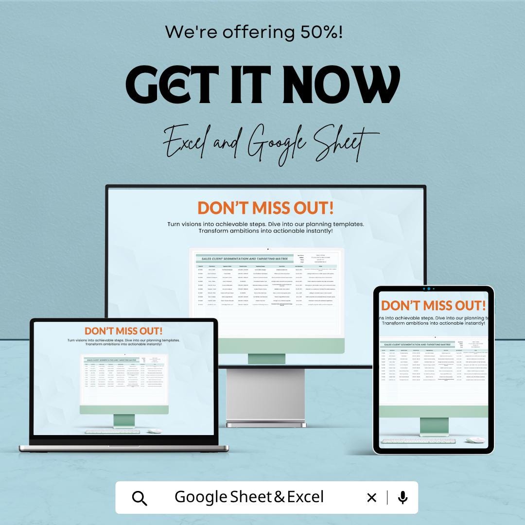 Sales Client Segmentation Template Excel | Customer Segmentation Matrix Google Sheets | Sales Targeting Tracker | CRM Spreadsheet |